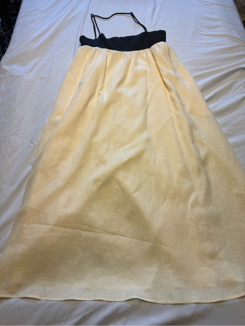 DISSH Cream Maxi Dress with Black Waistband and Spaghetti Straps